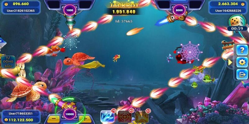 Người chơi sử dụng súng để tiêu diệt cá và nhận điểm, săn Jackpot